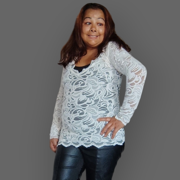 H&M Women's small Petite Elegant White Lace Blouse - Picture 9 of 16